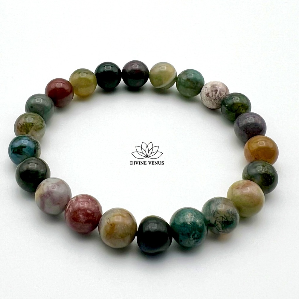 Indian Agate Beaded Stretch Bracelet